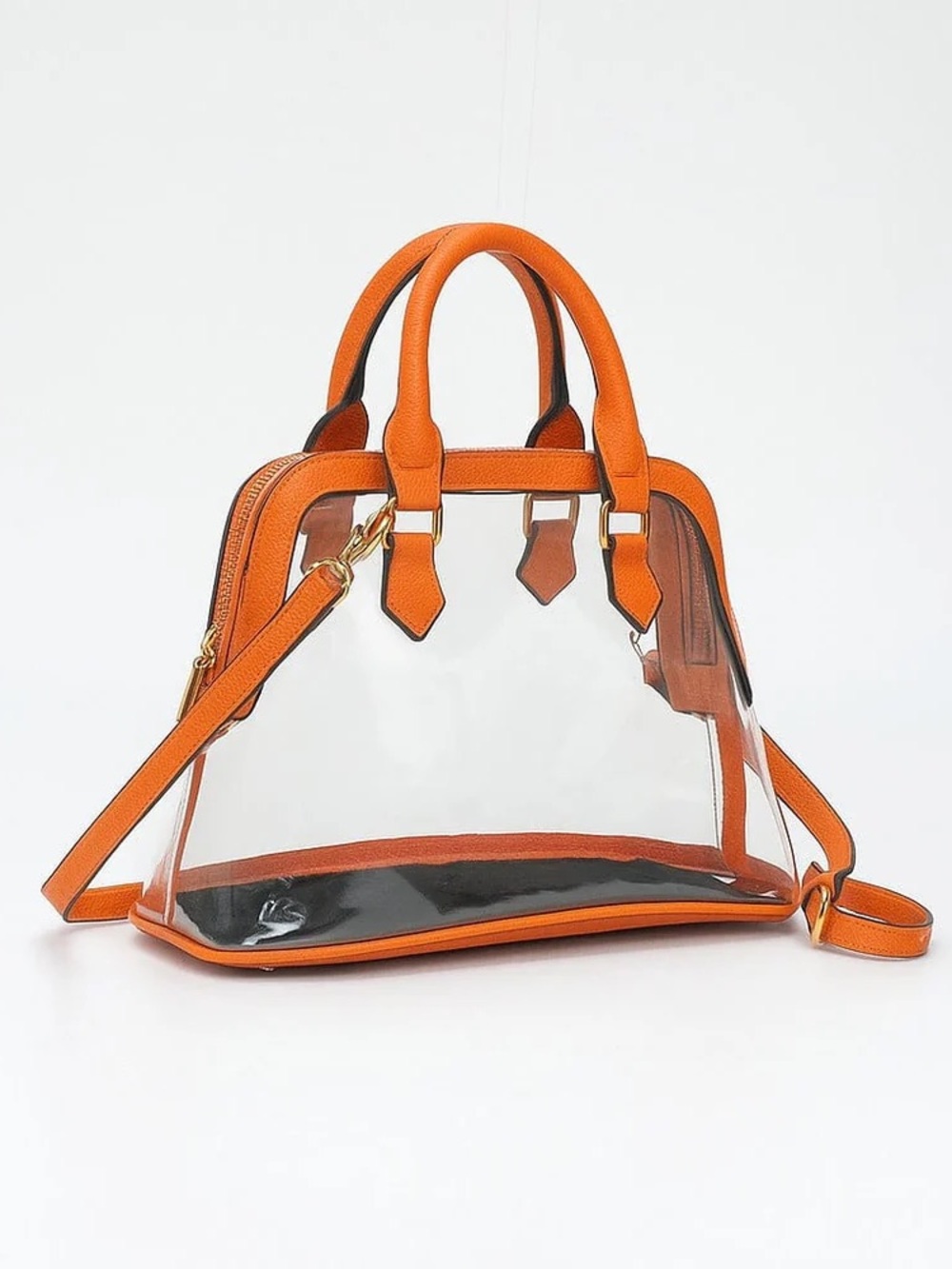 NWT Clear Orange Trim Dome Satchel Bag with Detachable Strap